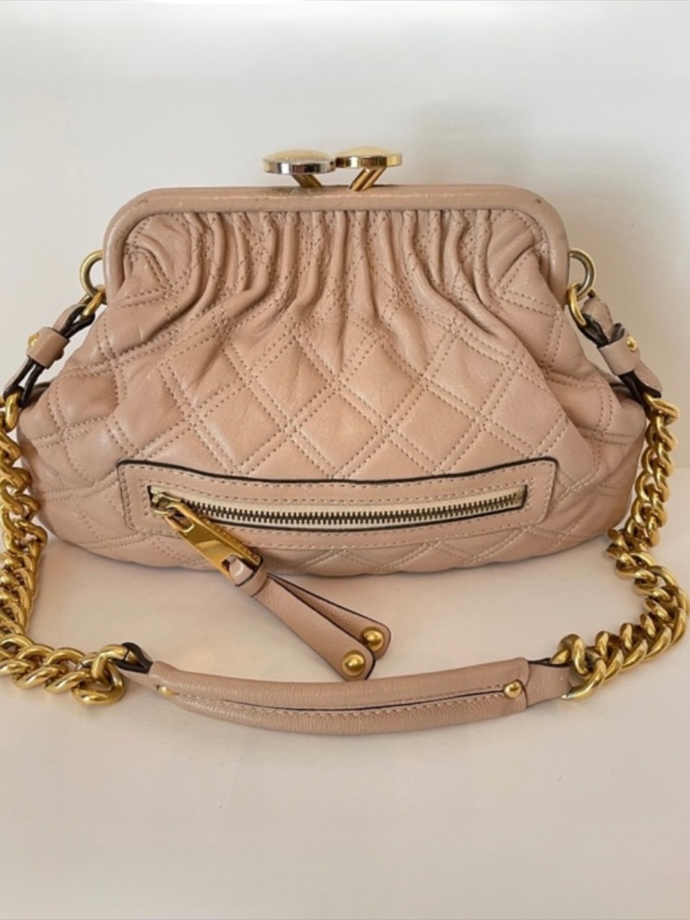 Marc Jacobs Beige Blush Quilted Little Stam Lambskin Leather Shoulder Bag
